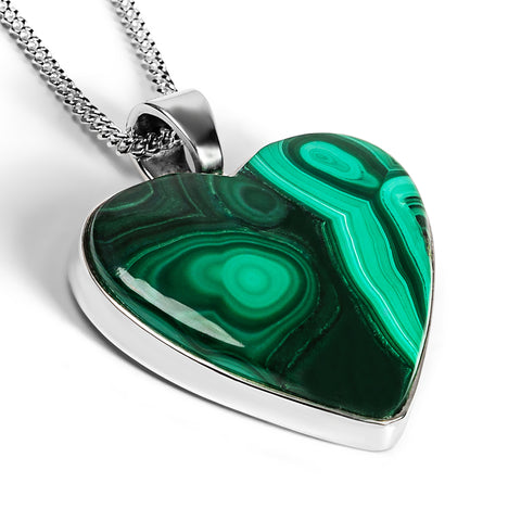 Heart Shape Malachite Necklace - Natural Designer Gemstone