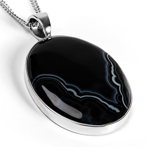 Black Botswana Agate Necklace - Natural Designer Gemstone