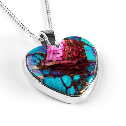 Pretty Pink Oyster Copper Turquoise Heart Necklace - Natural Designer Gemstone