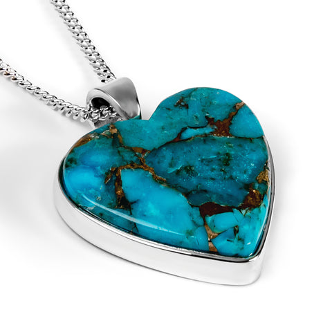 Heart Shaped Copper Turquoise Necklace - Natural Designer Gemstone