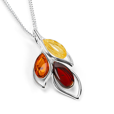 Abstract Leaf Necklace in Silver & Amber