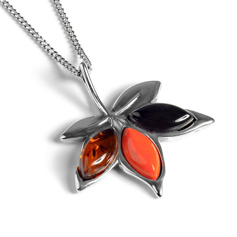 FREE GIFT | Autumn Maple Leaf Necklace in Silver, Coral and Amber