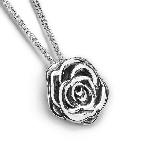 Full Bloom Rose Necklace in Silver