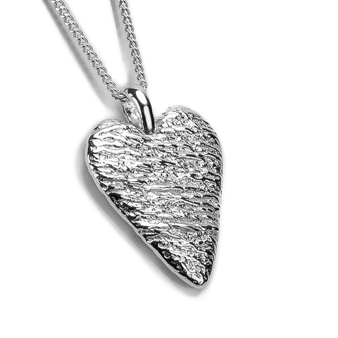 Textured Heart Necklace in Silver