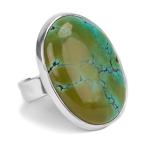 Tibetan Turquoise Adjustable Ring - Natural Designer Gemstone