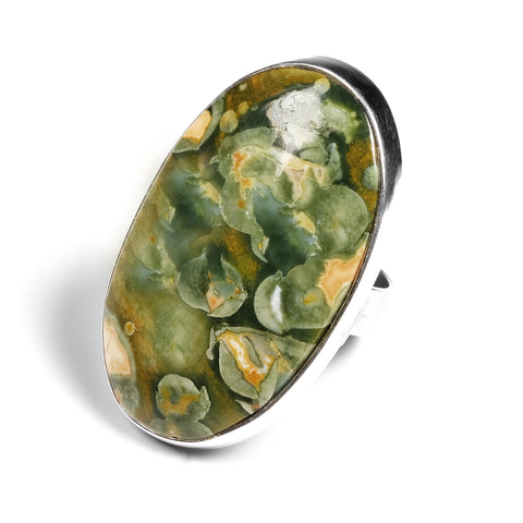 Rainforest Jasper Adjustable Statement Ring - Natural Designer Gemstone