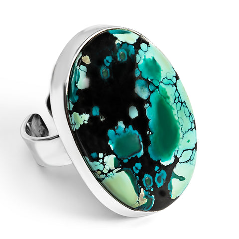 Magnificent Tibetan Turquoise Statement Ring - Natural Designer Gemstone