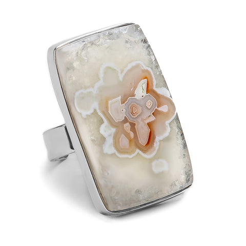 Fabulous Crazy Lace Agate Adjustable Ring in Silver - Natural Designer Gemstone