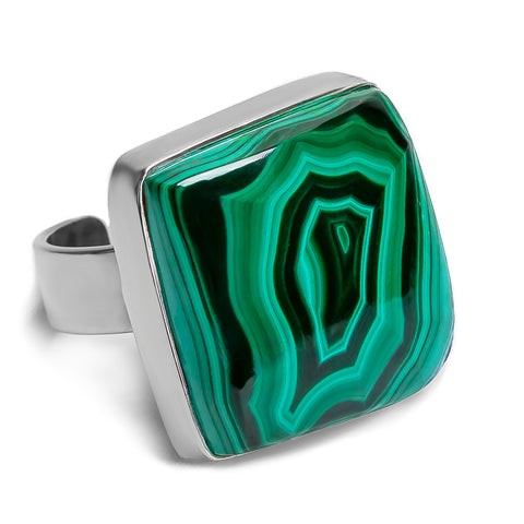 Contemporary Namibian Malachite Ring - Natural Designer Gemstone