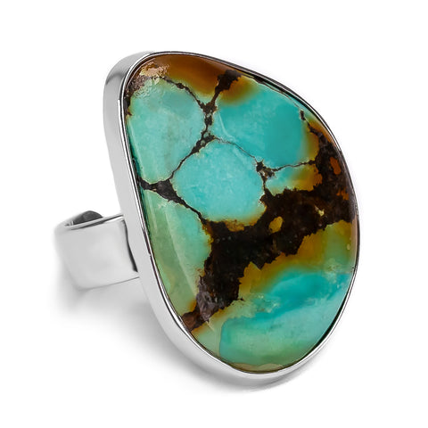 Abstract Shape Tibetan Turquoise Ring - Natural Designer Gemstone