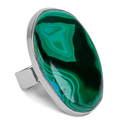 African Malachite Adjustable Ring - Natural Designer Gemstone