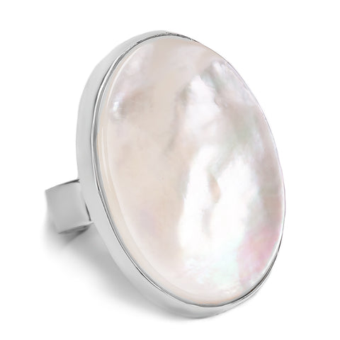 Natural Mother of Pearl Oval Ring - Natural Designer Gemstone