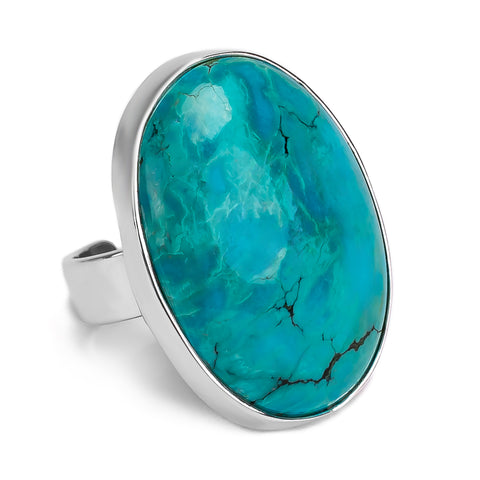 Serene Tibetan Turquoise Statement Ring - Natural Designer Gemstone