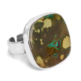 Olive-Green Tibetan Turquoise Statement Ring - Natural Designer Gemstone