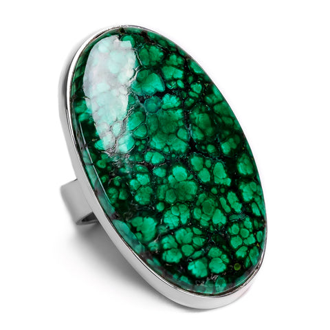 African Malachite Adjustable Statement Ring - Natural Designer Gemstone