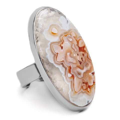 Fantastic Crazy Lace Agate Adjustable Ring in Silver - Natural Designer Gemstone