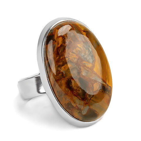 Golden Pietersite Adjustable Ring - Natural Designer Gemstone