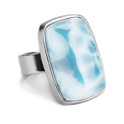 Caribbean Larimar Adjustable Statement Ring - Natural Designer Gemstone