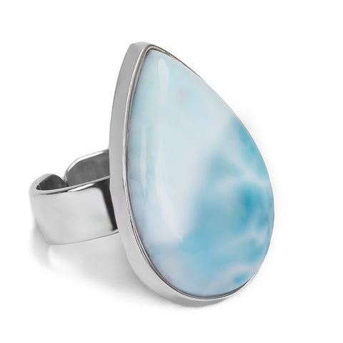 Teardrop Shape Larimar Statement Ring - Natural Designer Gemstone