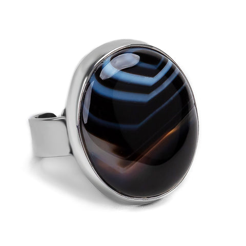 Botswana Agate Adjustable Ring - Natural Designer Gemstone