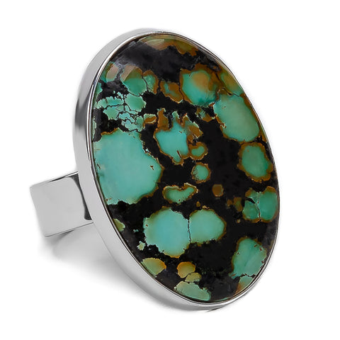 Striking Tibetan Turquoise Statement Ring - Natural Designer Gemstone