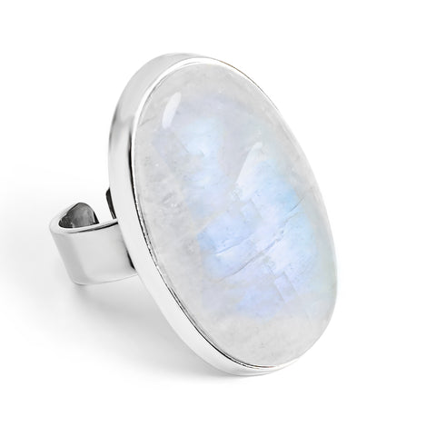 Blue Flash Moonstone Statement Ring - Natural Designer Gemstone