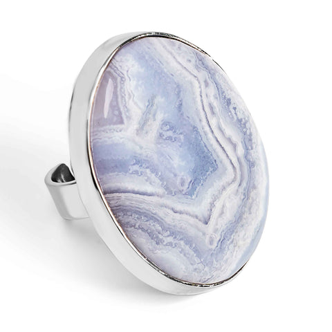 Blue Lace Agate Statement Ring - Natural Designer Gemstone