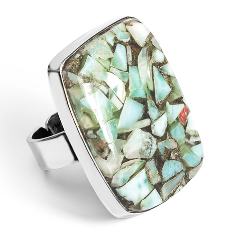 Larimar Composite Statement Ring - Natural Designer Gemstone