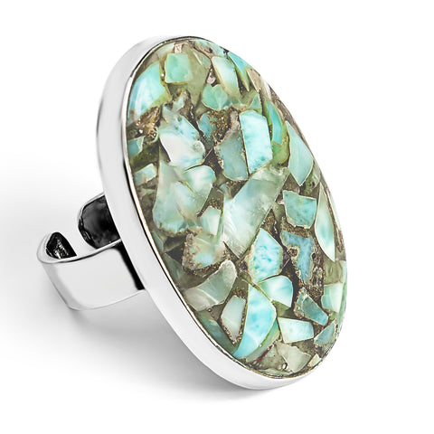 Larimar Composite Oval Statement Ring - Natural Designer Gemstone