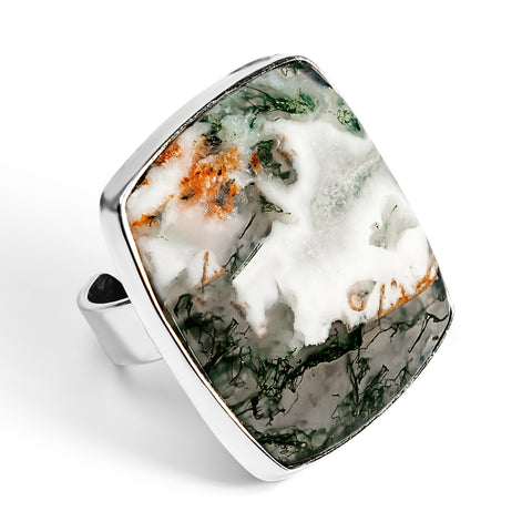 Indonesian Moss Agate Ring - Natural Designer Gemstone