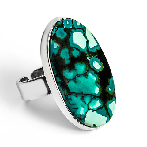 Tibetan Turquoise Statement Ring - Natural Designer Gemstone