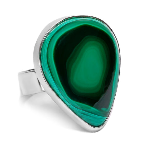 Lovely African Malachite Adjustable Statement Ring - Natural Designer Gemstone