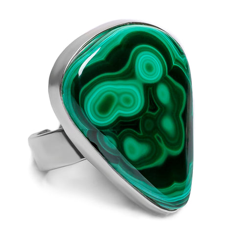 Perfect Malachite Adjustable Statement Ring - Natural Designer Gemstone