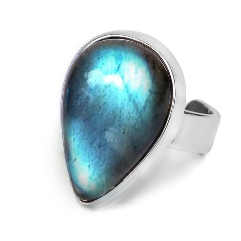 Blue Flash Labradorite Statement Ring - Natural Designer Gemstone