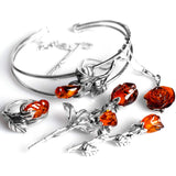English Rose Adjustable Bangle in Silver and Amber