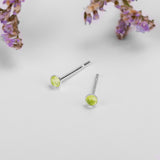 Teeny Tiny Round Stud Earrings in Silver and Peridot