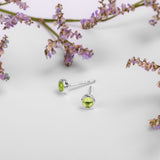 Minimalist Circle Stud Earrings in Silver and Peridot