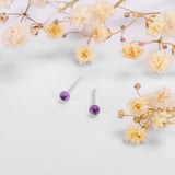Teeny Tiny Round Stud Earrings in Silver and Amethyst