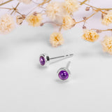 Minimalist Circle Stud Earrings in Silver and Amethyst
