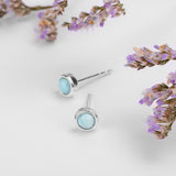 Minimalist Circle Stud Earrings in Silver and Larimar