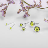 Teeny Tiny Round Stud Earrings in Silver and Peridot