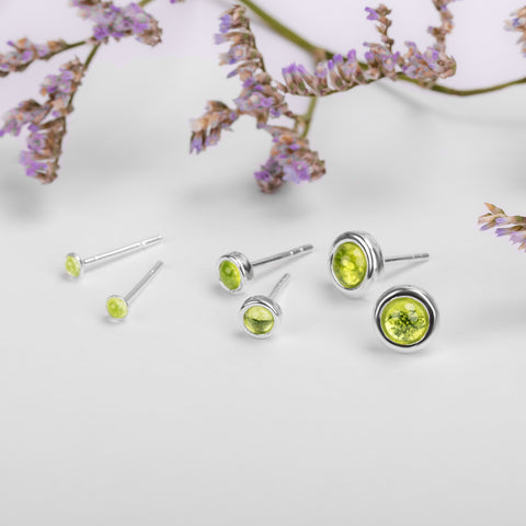 Silver & Peridot Stud Earrings Set of 3