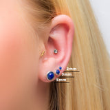 Minimalist Circle Stud Earrings in Silver and Lapis Lazuli