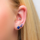 Silver & Lapis Lazuli Round Stud Earrings Set of 3