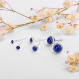 Teeny Tiny Round Stud Earrings in Silver and Lapis Lazuli