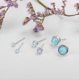 Minimalist Circle Stud Earrings in Silver and Larimar