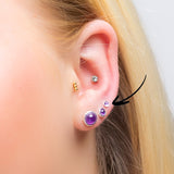 Teeny Tiny Round Stud Earrings in Silver and Amethyst