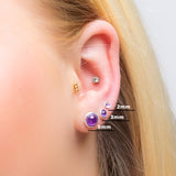 Silver & Amethyst Round Stud Earrings Set of 3