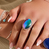 Rainbow Titanium Statement Ring - Natural Designer Gemstone