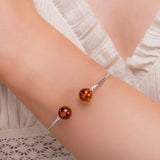 Double Ball Cuff Bangle in Silver & Amber